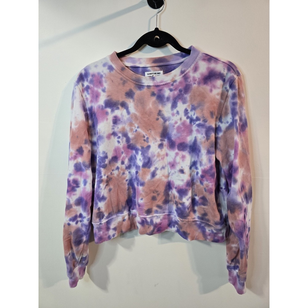 Elizabeth & James Womens Tie Dye Cotton Pullover Sweatshirt Medium‎ Purple Crew
